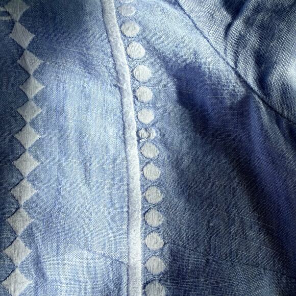 Talbots Light Blue Square Neck Embroidered Linen Top Size L Coastalprep - Picture 7 of 8